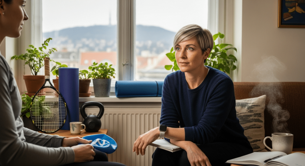 Bajnai Nóra Budapest 2. kerületi sportpszichológus konzultációban figyelmesen ül